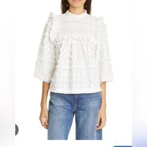 Smythe 3D White Embroidered A-Line Blouse. Sz XS. NWT.